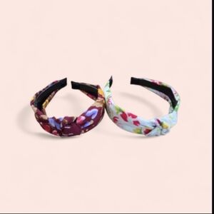 Floral Knotted Fabric Headband Duo - Burgundy & Light Blue